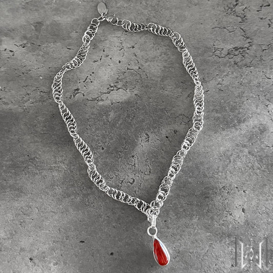 Carnelian Pendant Chainmail Necklace #2007