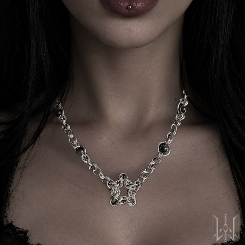 Onyx Beads Chainmail Necklace #1016