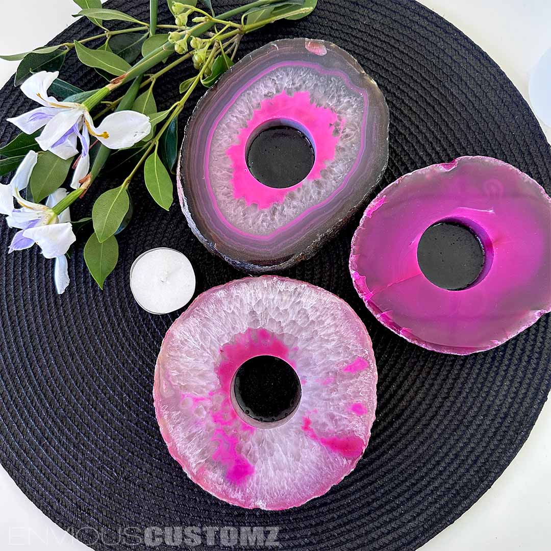 Pink Agate | Flat | Tealight Candle Holder