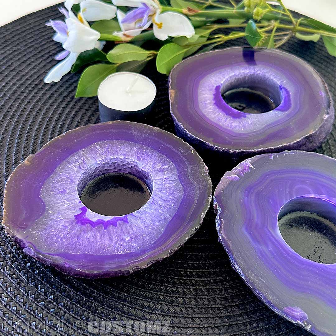 Purple Agate | Flat | Tealight Candle Holder
